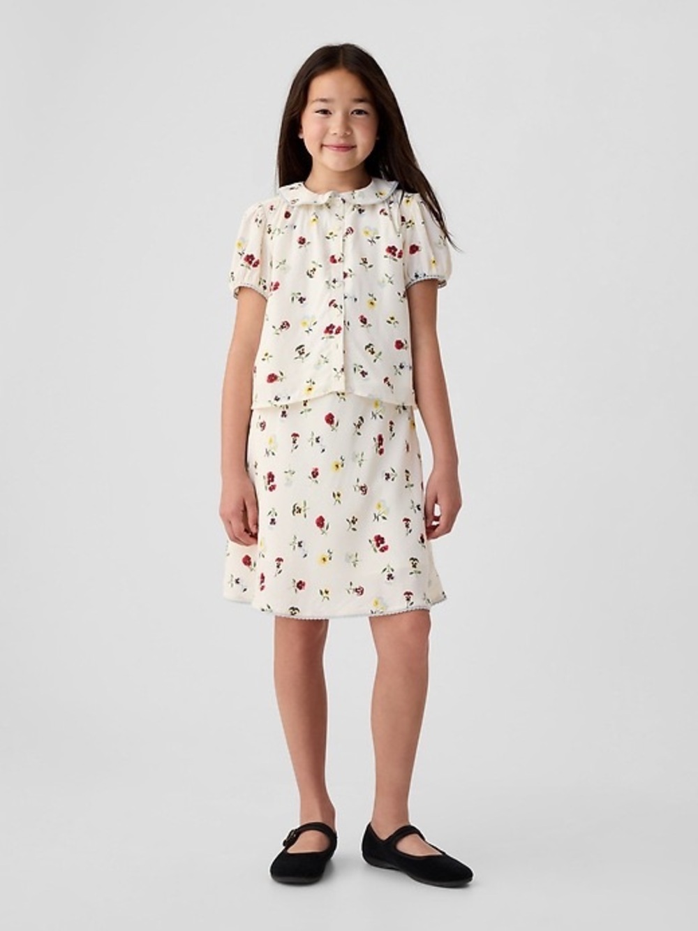 GAP Cream Floral Pajama Set with Puff Sleeves